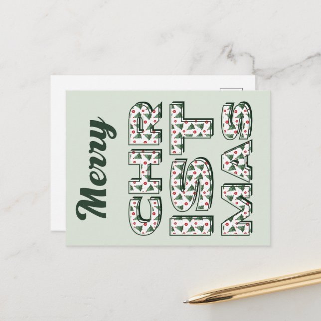 Joyeuse carte postale de Noël. Joyeuses Fêtes. (Devant/Arrière en situation)