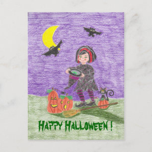 Joyeuse carte postale Halloween Witch Kid !