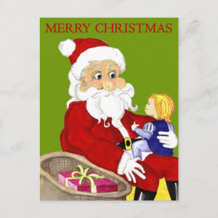 Joyeuse carte postale Père Noël & Enfant Noël
