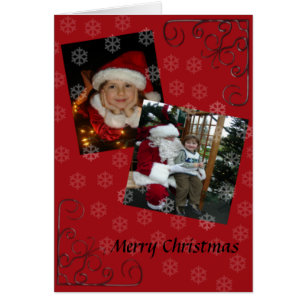 Joyeuse carte rouge Noël avec enfant et père Noël