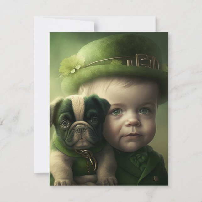 Joyeuse carte St. Patrick's Day Card Boy and Dog (Devant)