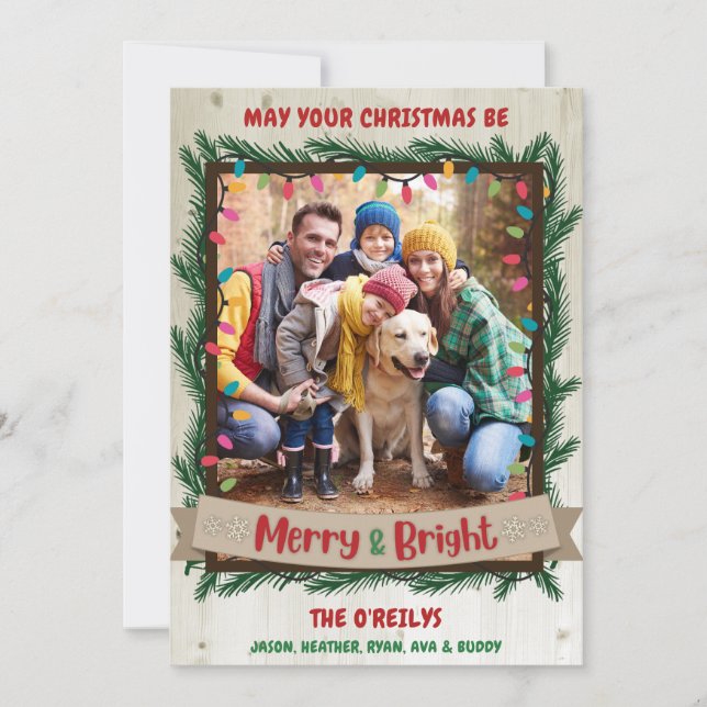 Joyeuse et brillante carte de Noël Garland Lights (Devant)