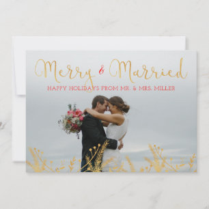 Joyeuse et mariée Gold Red Christmas Carte