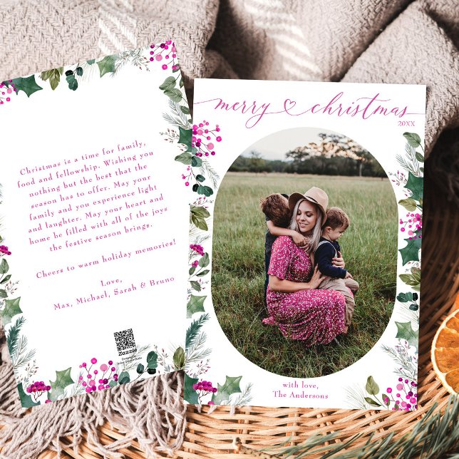 Joyeuse et rose ovale photo Joyeuse carte de Noël (Créateur téléchargé)