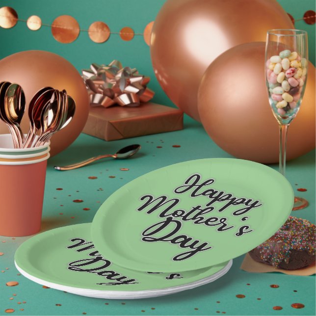 Joyeuse Fête des Mères Assiette en Papier Vert (Multi)