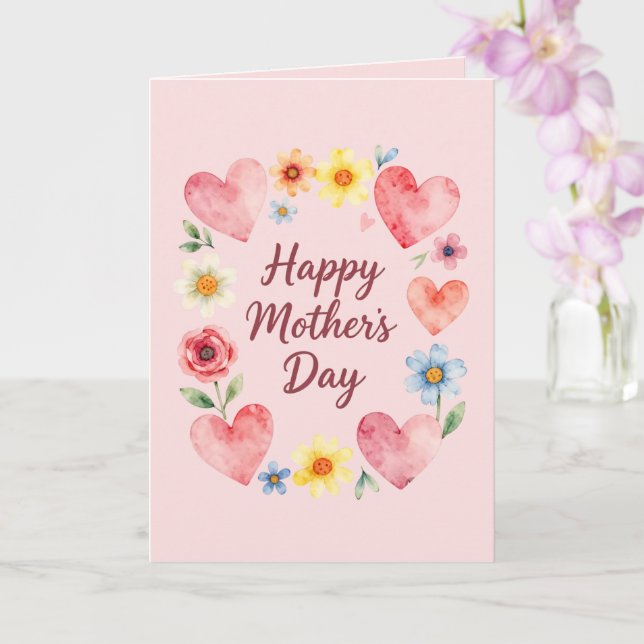 Joyeuse Fête des Mères Carte Cœurs et Fleurs Roses (Orchidée)