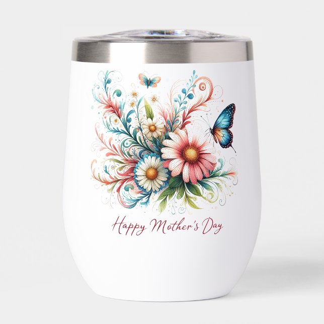 Joyeuse fête des Mères florale rose et bleue (Avant)