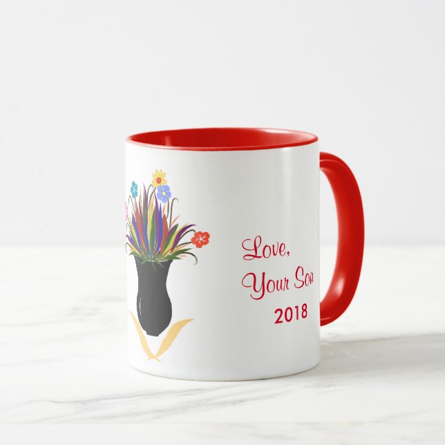 Joyeuse Fête des Mères Jolies Fleurs Mug personnal (Devant droit)
