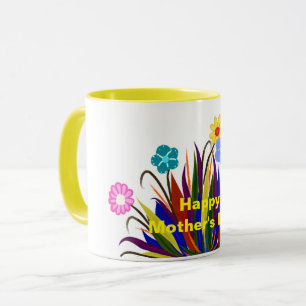 Joyeuse Fête des Mères Mug Fleurs Jolies Plumes