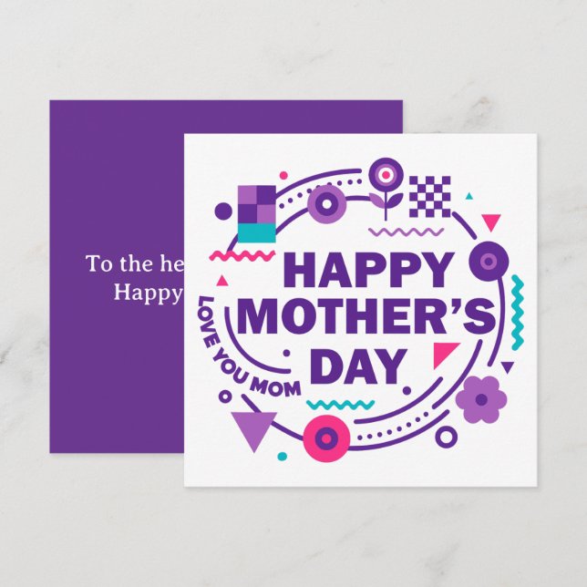 Joyeuse Fête des Mères Rétro Style Amour Maman (Devant / Derrière)