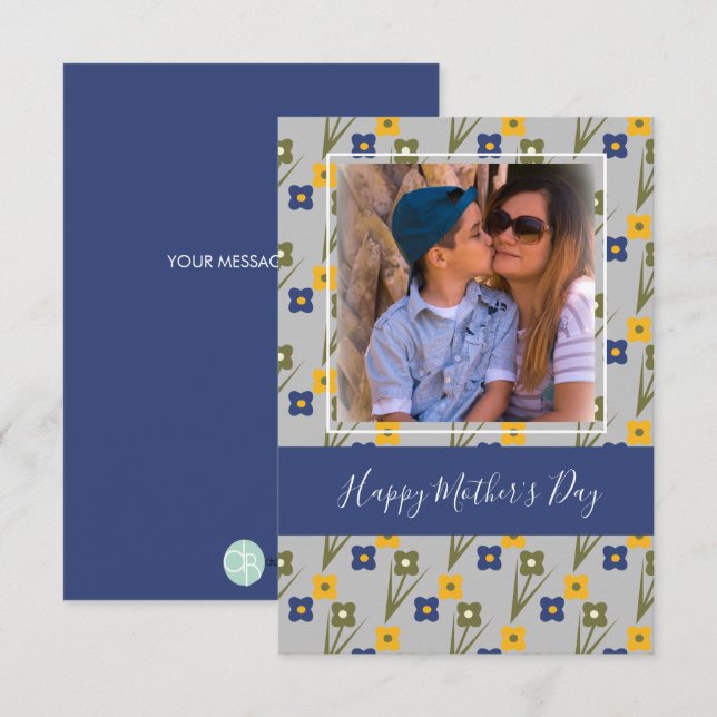 Joyeuse fête des mères Simple Florals Carte Bleue (Devant / Derrière)