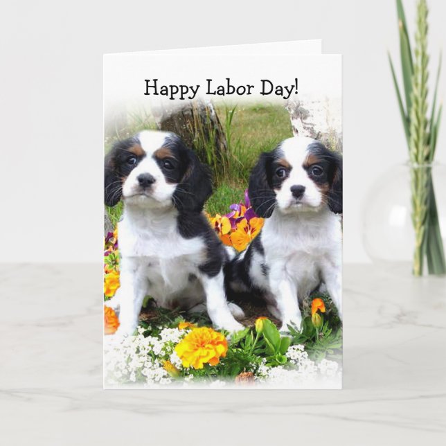 Joyeuse fête du travail Carte des chiots du roi Ch (Devant)