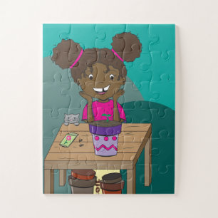 Joyeuse fille à l'arrêt au puzzle des semis