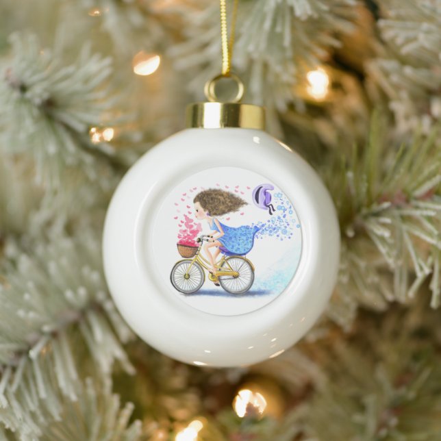 Joyeuse fille à vélo ornement de Noël (Arbre)
