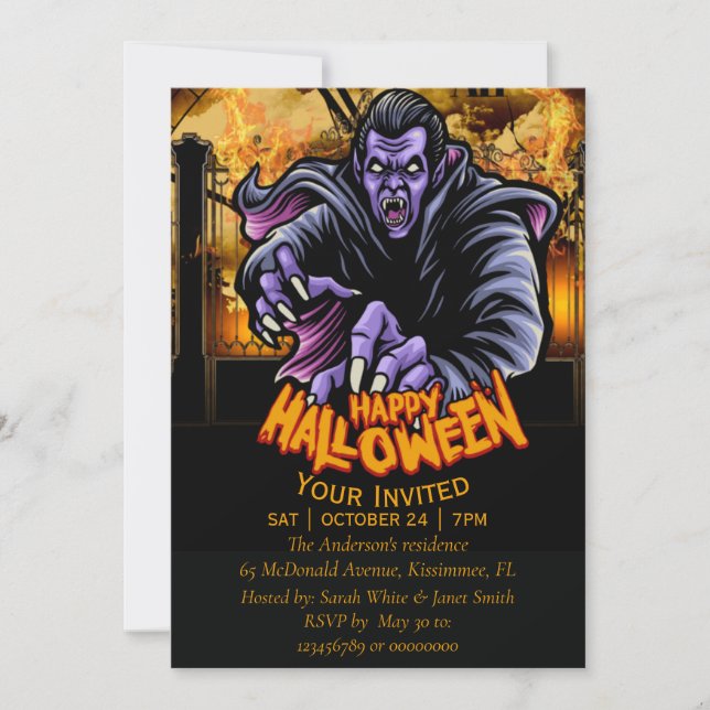 joyeuse invitation de la fête du monstre Halloween (Devant)