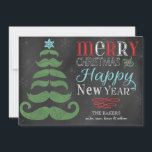 Joyeuse Moustache Chalkboard plat carte de Noël<br><div class="desc">Les jolies moustaches font un sapin de Noël doux et décalé et tendance, coloré, chic, vintage typographie de tableau noir envoie un message spécial de vacances pour faire de ce doit avoir, unique carte de Noël plat à envoyer à la famille et aux amis cette saison des fêtes. Personnalisez facilement...</div>