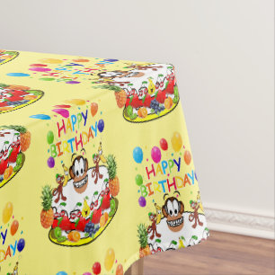 Joyeuse nappe d'anniversaire Fruit Cake Singes