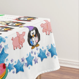 Joyeuse nappe d'anniversaire Pingouin roses
