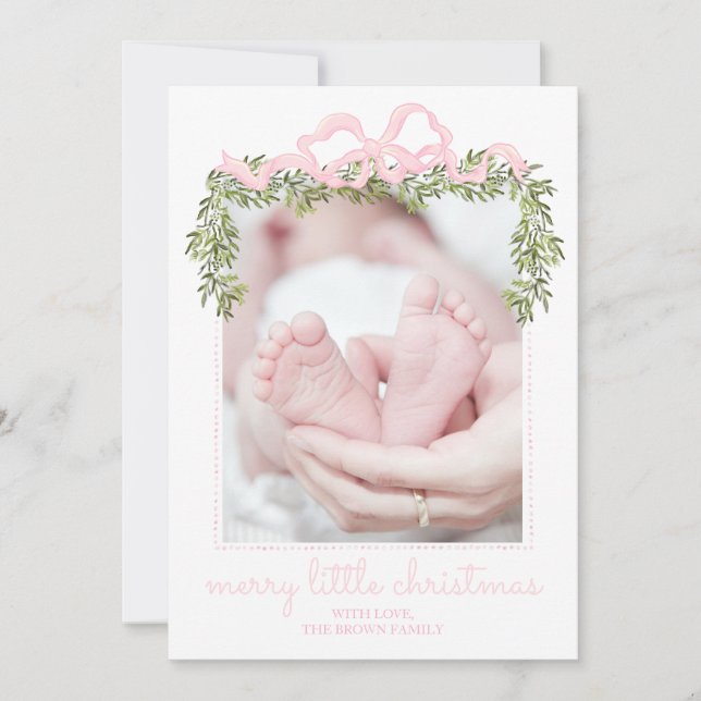 Joyeuse petite carte de Noël Nouveau-né bébé rose (Devant)