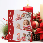 Joyeuse Red 3 Photo de famille Carte magnétique de<br><div class="desc">Carte magnétique de photo de Noël rouge moderne avec 3 photos d'enfants dans un amusant motif de cliché superposant avec bordure blanche et le mot Joyful écrit verticalement sur le côté. Trouvez vos trois photos préférées pour cette jolie carte magnétique familiale.</div>
