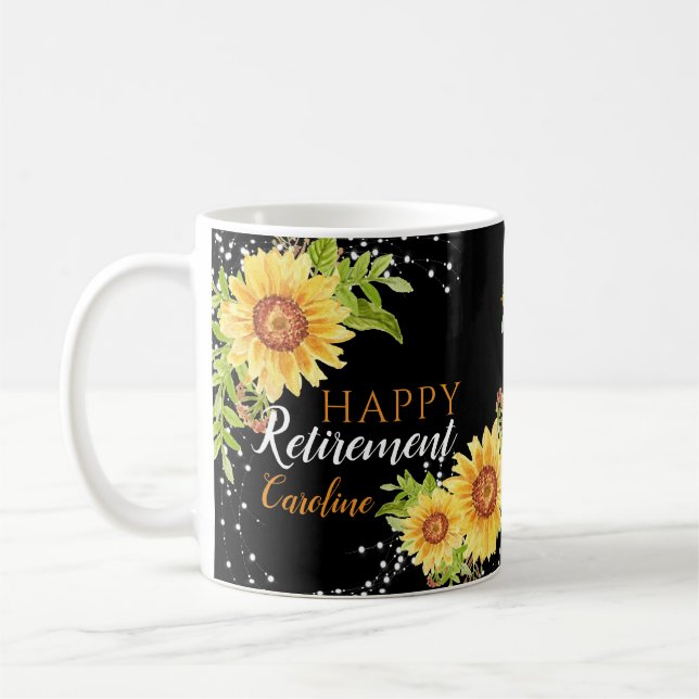 Joyeuse retraite florale personnalisée Mug noir (Gauche)