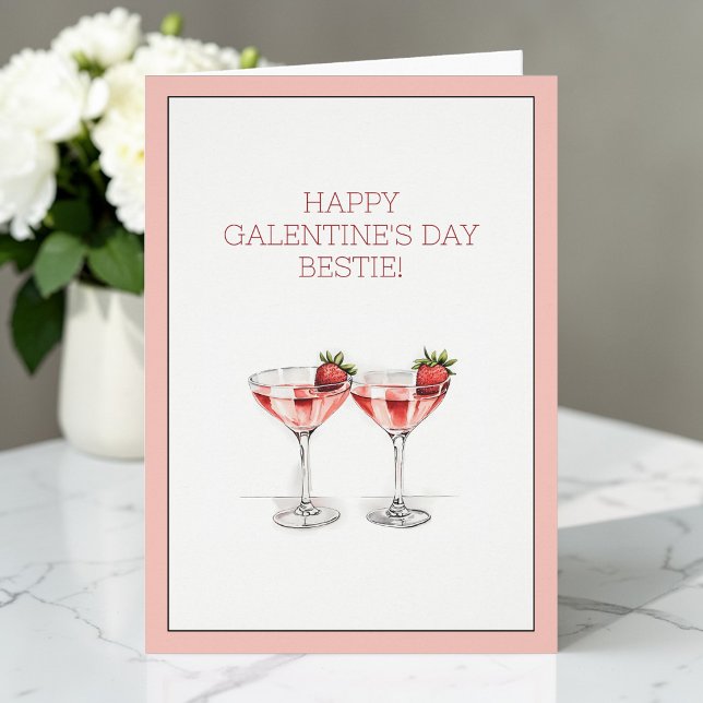 Joyeuse Saint Galentine Meilleure Copine Cocktails (Happy Galentine's Day Bestie Cocktails Folded Card)