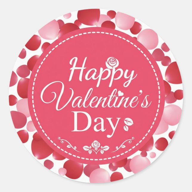 Joyeuse Saint-Valentin Autocollant Rond Classique  (Devant)
