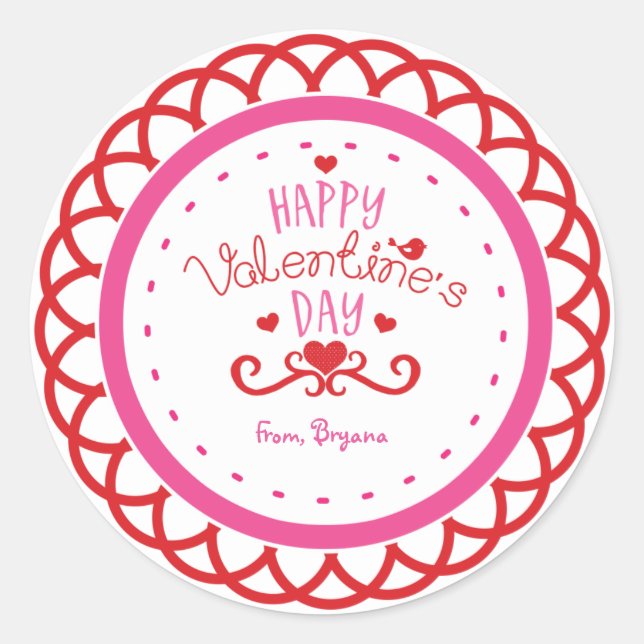 Joyeuse Saint-Valentin Autocollant Rouge Et Rose M (Devant)