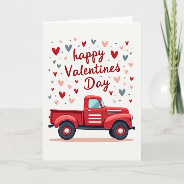 Joyeuse Saint-Valentin Carte Camion Rouge (Devant)