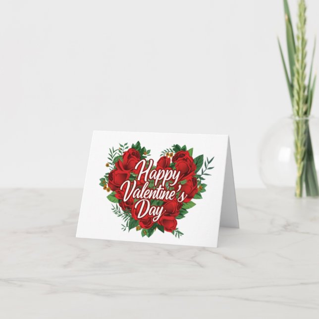 Joyeuse Saint-Valentin Carte Cœur de Roses Fleuris (Devant)