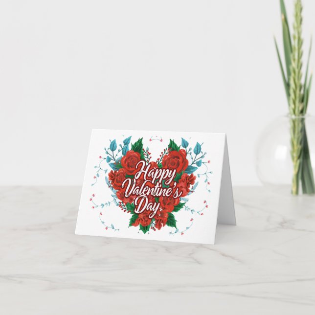 Joyeuse Saint-Valentin Carte Cœur de Roses Fleuris (Devant)
