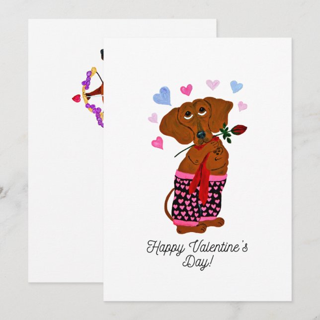Joyeuse Saint-Valentin Carte de chien saucisson (Devant / Derrière)