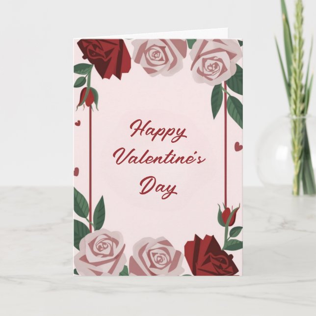 Joyeuse Saint-Valentin Carte Fleurie Cœur de Roses (Devant)