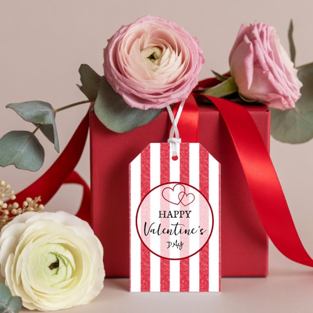 Joyeuse Saint-Valentin Étiquette Cadeau à Rayures  (Créateur téléchargé)