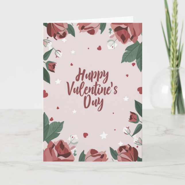 Joyeuse Saint-Valentin Fleur rose du cœur carte (Devant)