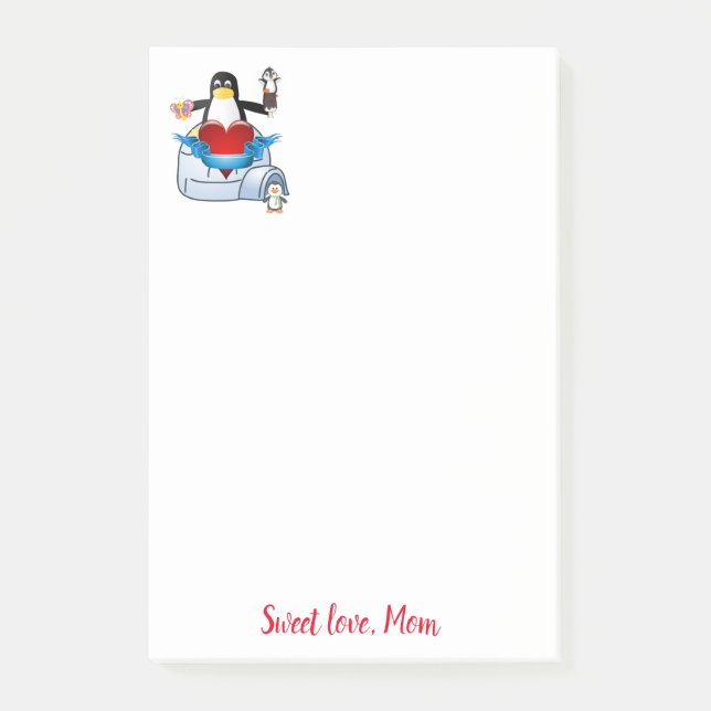 Joyeuse Saint-Valentin Pingouin Note Post-it (Devant)