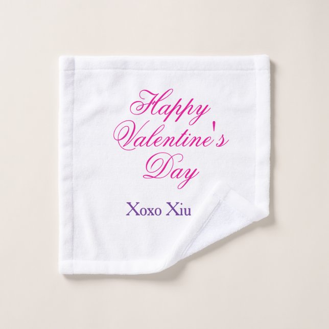 Joyeuse Saint-Valentin rose violet xoxo amour nom  (Gant de toilette)