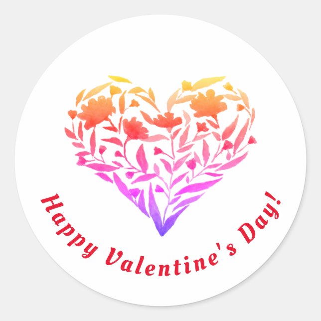 Joyeuse Saint-Valentin | Sticker rond du coeur flo (Devant)