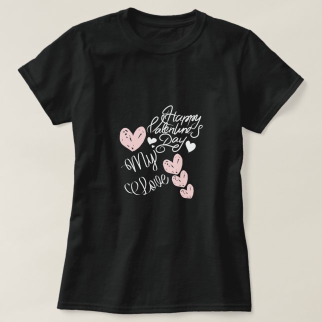 Joyeuse Saint-Valentin  T-shirt à cœurs dessinés à (Design devant)
