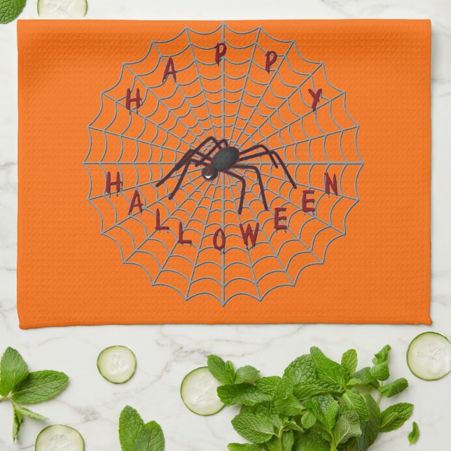 Joyeuse serviette de cuisine Halloween Spider Web (Plié)