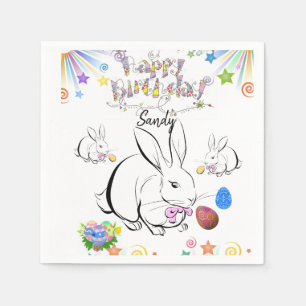 Joyeuse serviettes en papier d'anniversaire, lapin