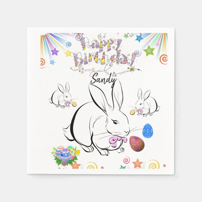 Joyeuse serviettes en papier d'anniversaire, lapin (Devant)