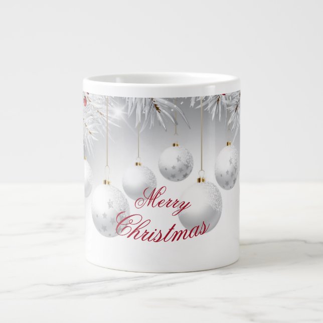 Joyeuse tasse à café de Noël avec sphères grises (Devant)