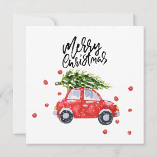 Joyeuse voiture rouge de Noël avec sapin de Noël C