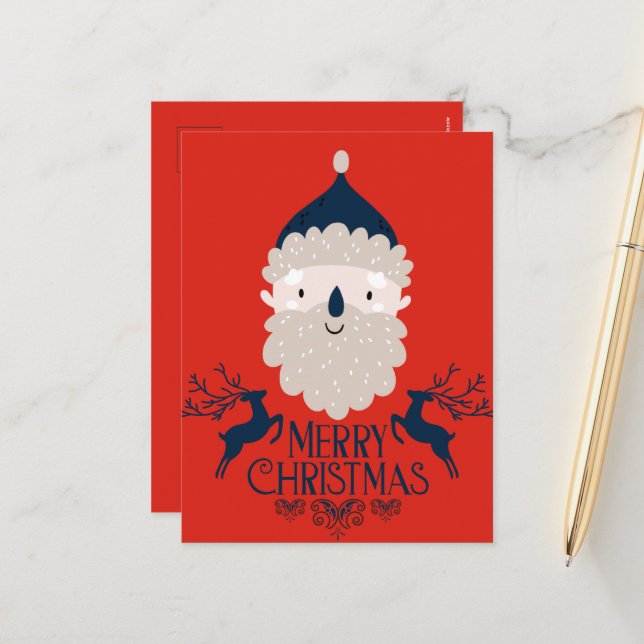Joyeuses cartes postales de Noël Rouge joyeux du P (Devant/Arrière en situation)