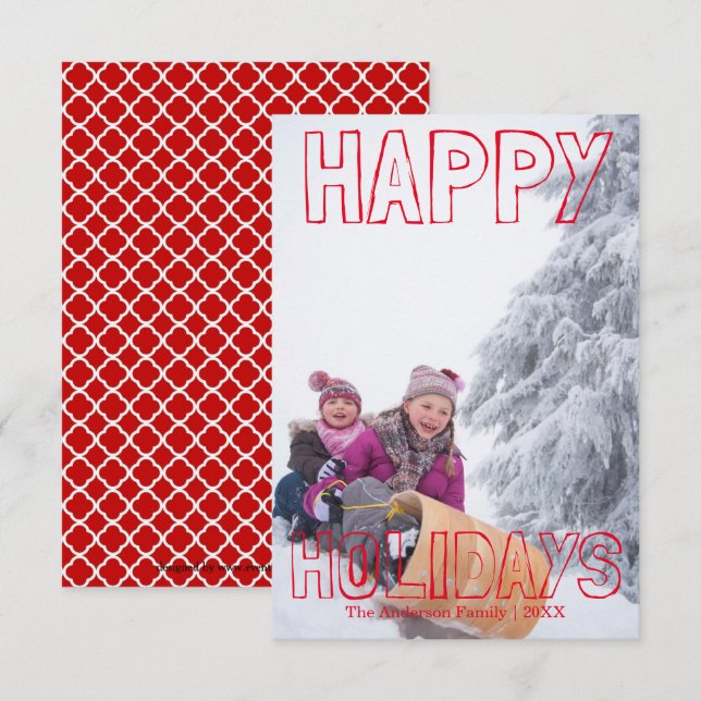 Joyeuses Fêtes Bloc Rouge - Carte de Noël 3x5 (Devant / Derrière)
