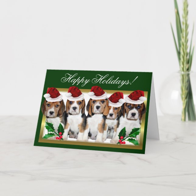Joyeuses fêtes Carte de chiots beagles de Noël (Devant)