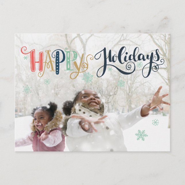 Joyeuses Fêtes Doodle Neige | Carte de vacances ph (Devant)