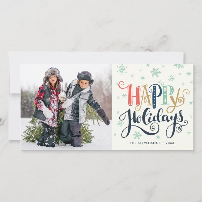 Joyeuses Fêtes Doodle Neige | Carte de vacances ph (Devant)