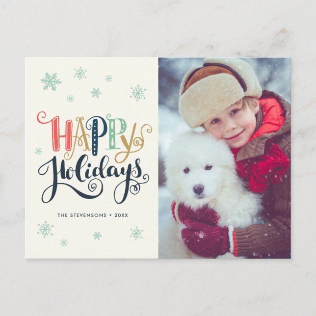 Joyeuses Fêtes Doodle Neige | Carte de vacances ph (Devant)